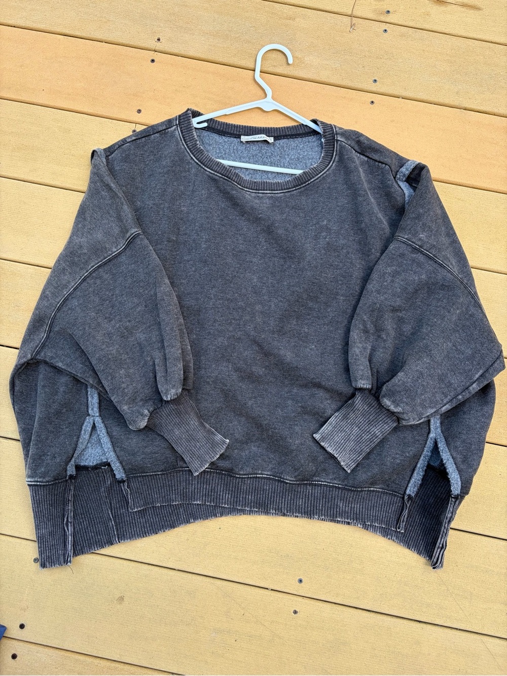 Zenana Outfitters Washed Charcoal Crewneck Sweater
